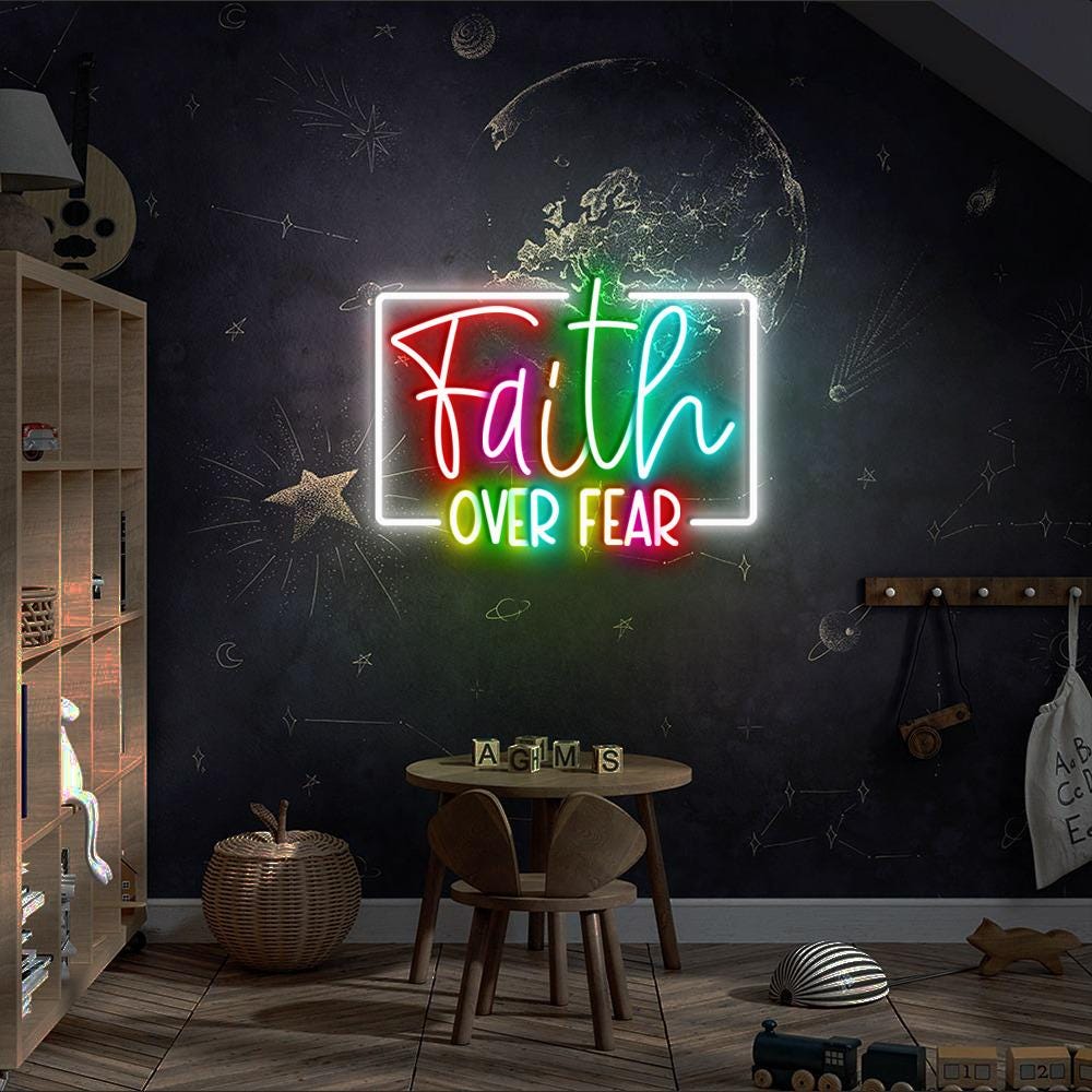 Faith Over Fear Neon Sign Gifts, Inspirational Christian Neon, Bible Quote Neon, Faith Neon For Women, Kindness Neon Sign, Bible Verse Neon