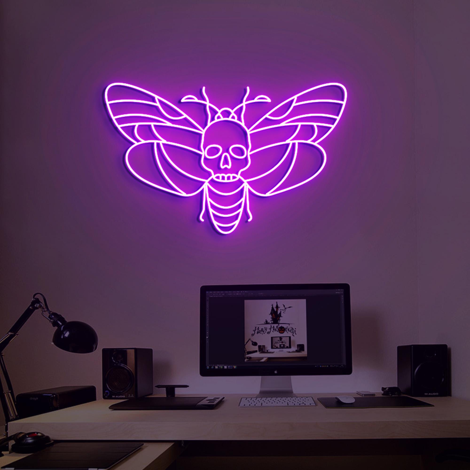 Death Face Moth Neon Sign, Death's Head Moth Wall Gothic Art, Dark Gothic Wall Neon Light, Personalized Moth Gifts, Dark Gothic Gifts
