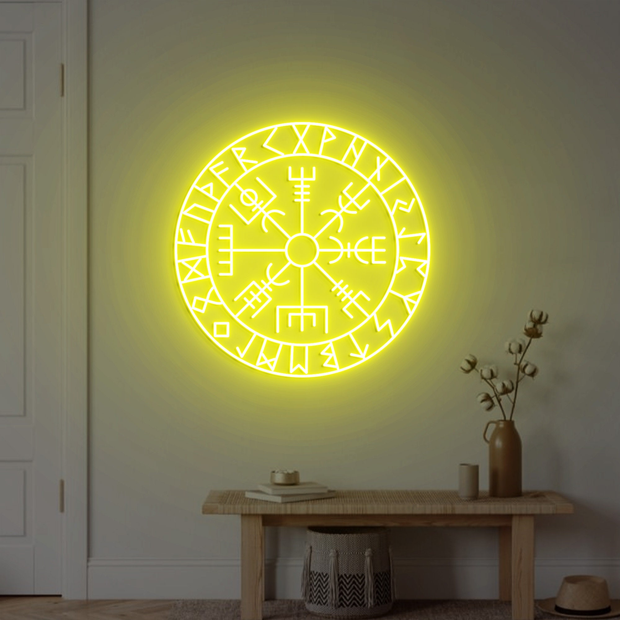 Vegvisir Rune Neon Sign, Viking Wall Ar,t Viking Wall Decor. Vegvisir Nordic Decor, Norse Viking Sign Decor Man Cave Wall Decor
