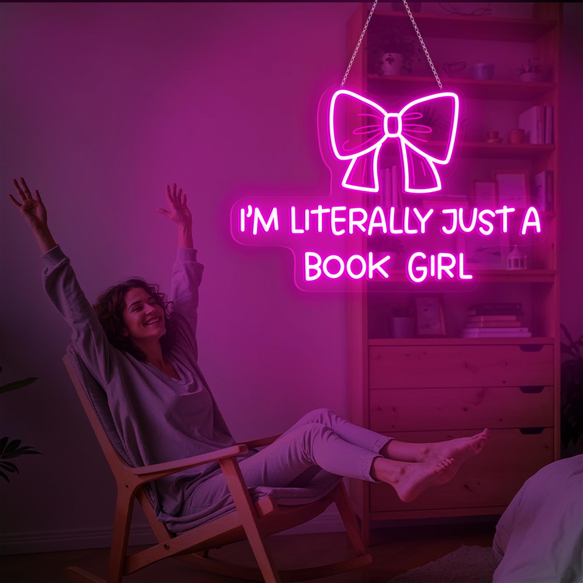 I'm Literally Just A Book Girl Neon Sign Gift Back To School Pink Bows Bedroom Decor Girly Teen Dorm Wall Decor Baby Girl Romantic