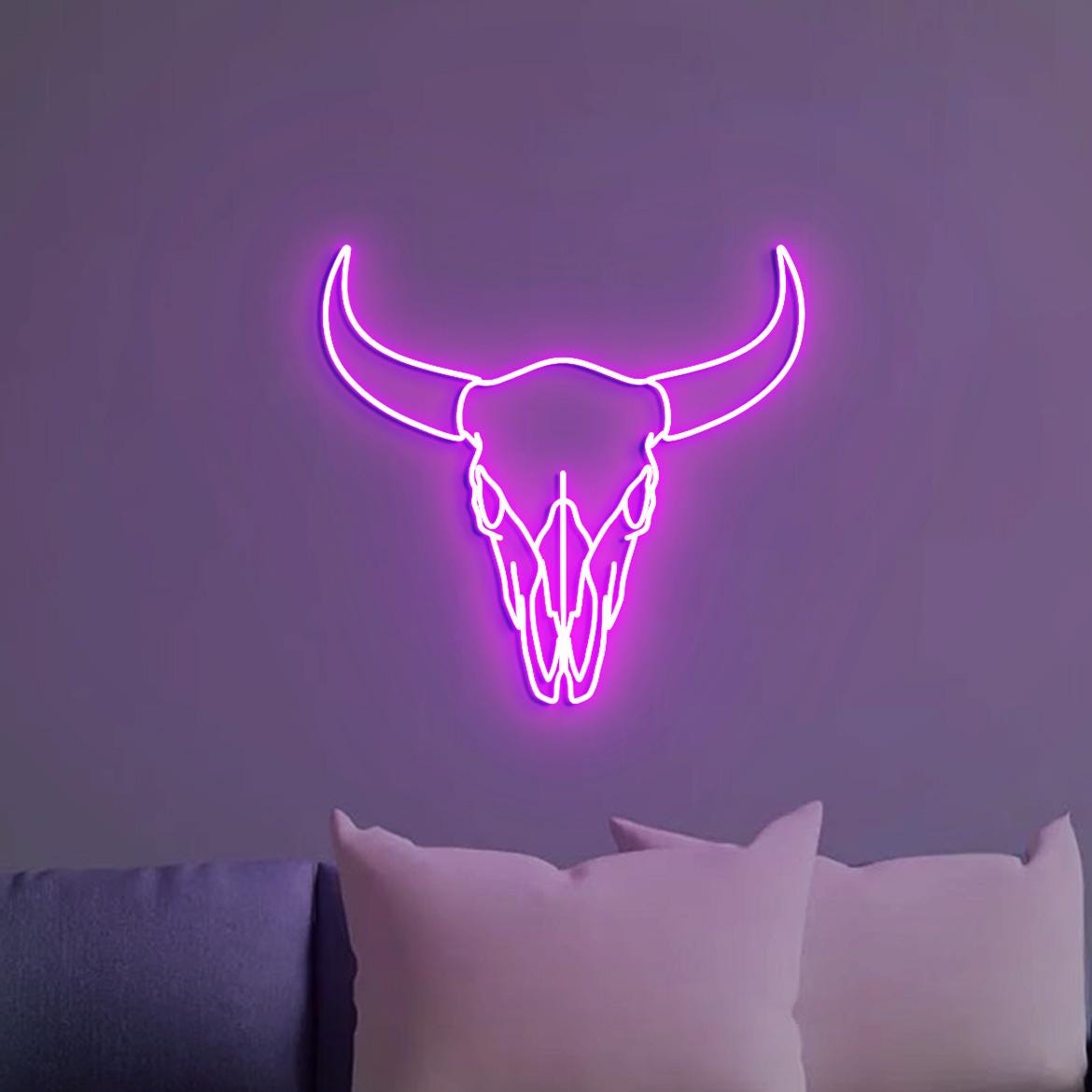 Bull Neon Sign, Bull Skull Head Art, Bull Skull Head Wall Decoration, Bull Skull Home Decor Art, Longhorn Bull Wall Decor Southwest
