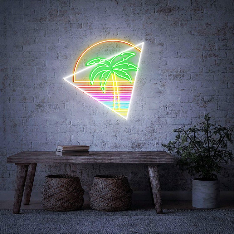 Vapor wave Palm Trees Sign, Custom Palm Trees Sign, Sunset Beach Decor, Palm Trees Room Wall Art, Retro 80s Art, 80s Theme Decor