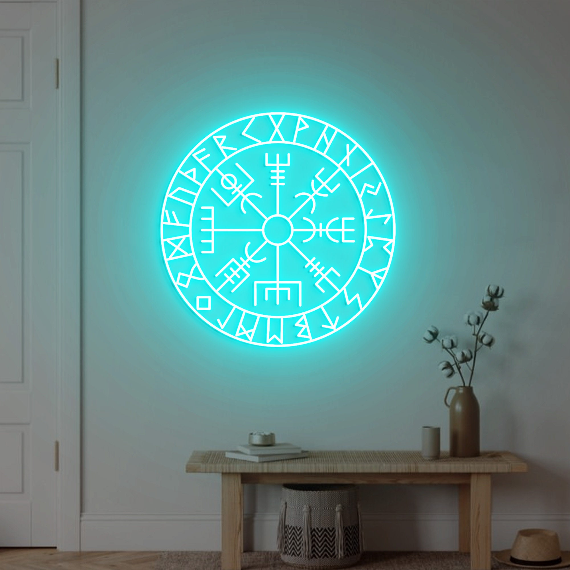 Vegvisir Rune Neon Sign, Viking Wall Ar,t Viking Wall Decor. Vegvisir Nordic Decor, Norse Viking Sign Decor Man Cave Wall Decor