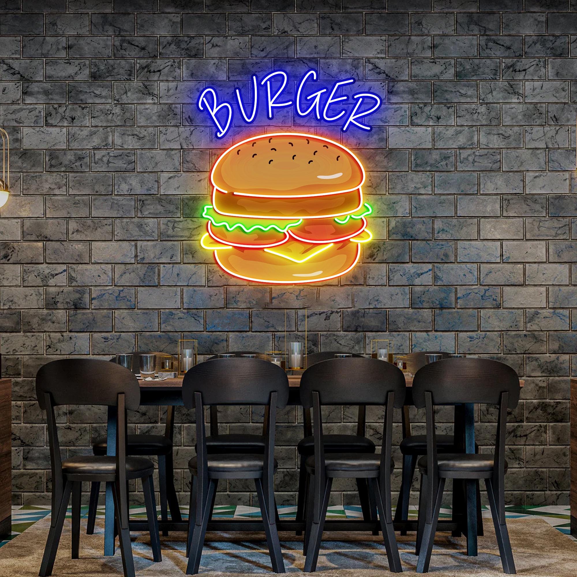 Burger Neon Sign, Burger Diner Restaurant Wall Printed Neon Sign, Burger Art gift for Who loves burgers , Burger Signs