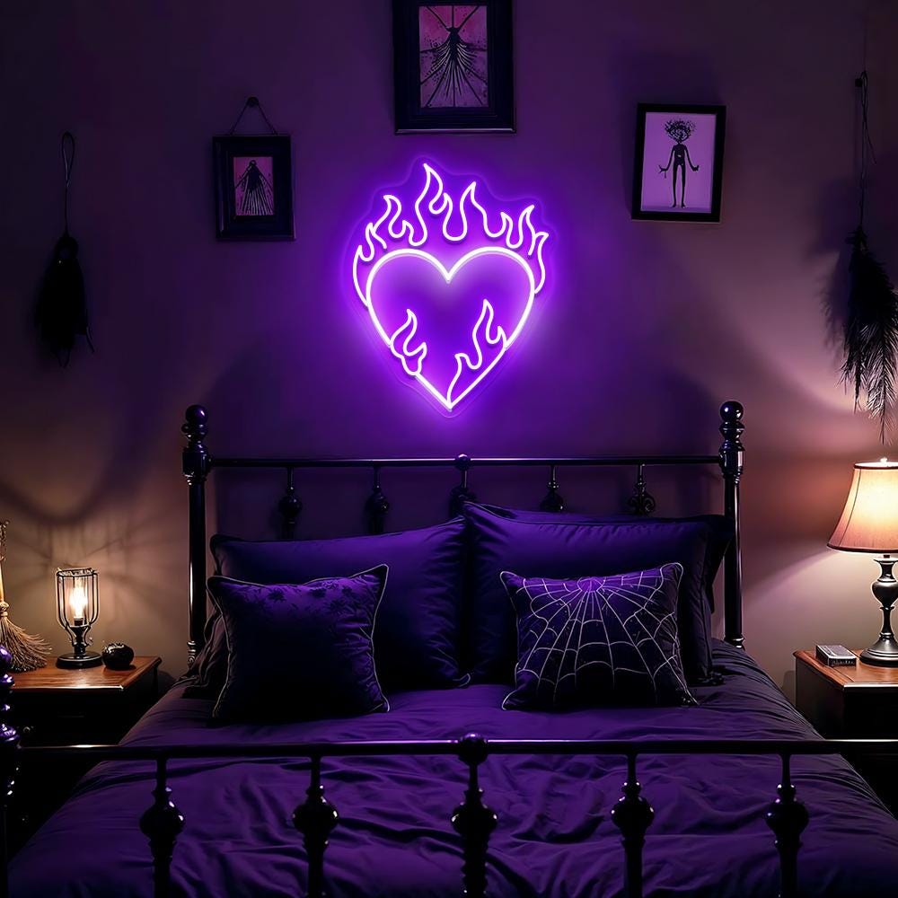 Heart with fire Neon Sign, Love Neon Light, Heart Led Sign Wall Decor, Heart Fire Led Light Sign, Neon Heart Sign, Custom Heart Neon Sign
