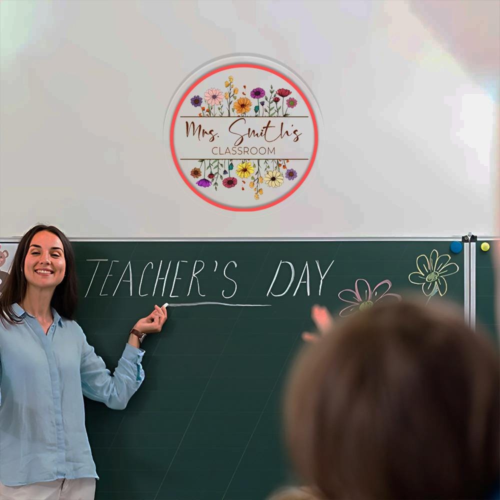 Personalized Teacher Door Neon Sign, Custom Teacher Name Door Sign, Special Gifts For Teachers, Teacher Door Hanger, Classroom Door Sign