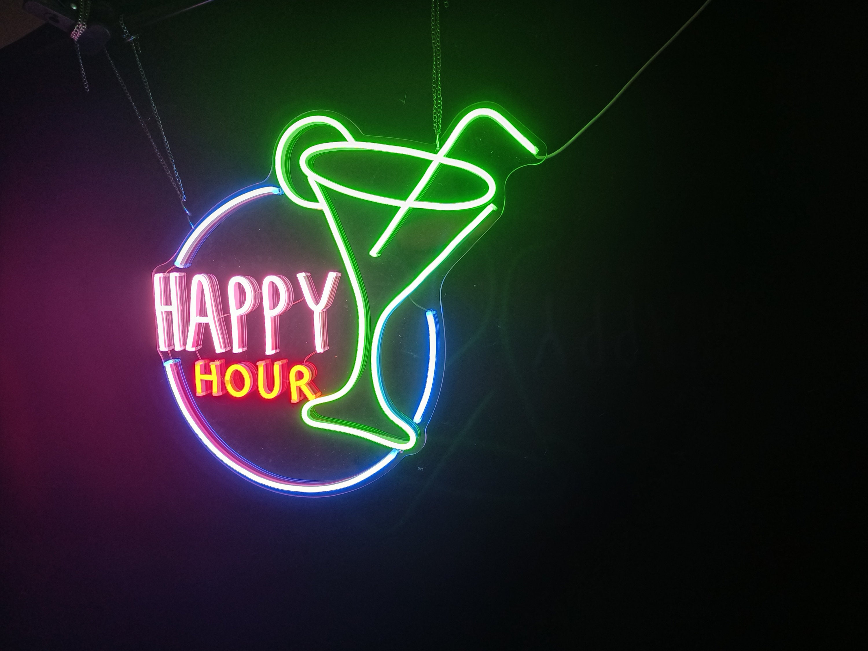 Happy Hour Neon Sign | Bar Neon Sign Custom | Neon Sign Light | Neon Light Led Art | Neon Sign Bedroom | Chat Room Neon Sign Wall Decor