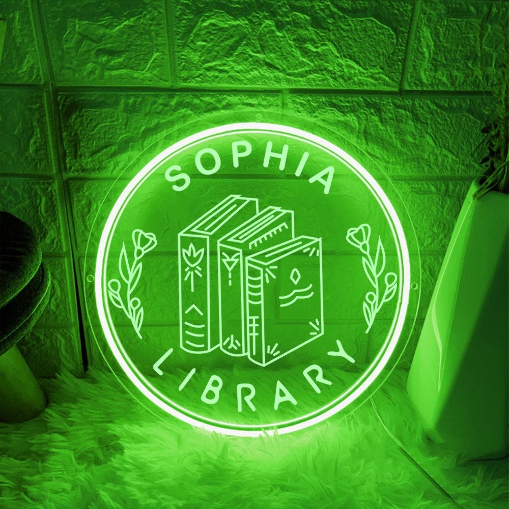 Custom Name Library Neon Sign, Bookworm Neon Sign Gift, Book Lover Gift, Library Decor, Book Club Decor, Librarian Gifts, Mother's Day Gifts