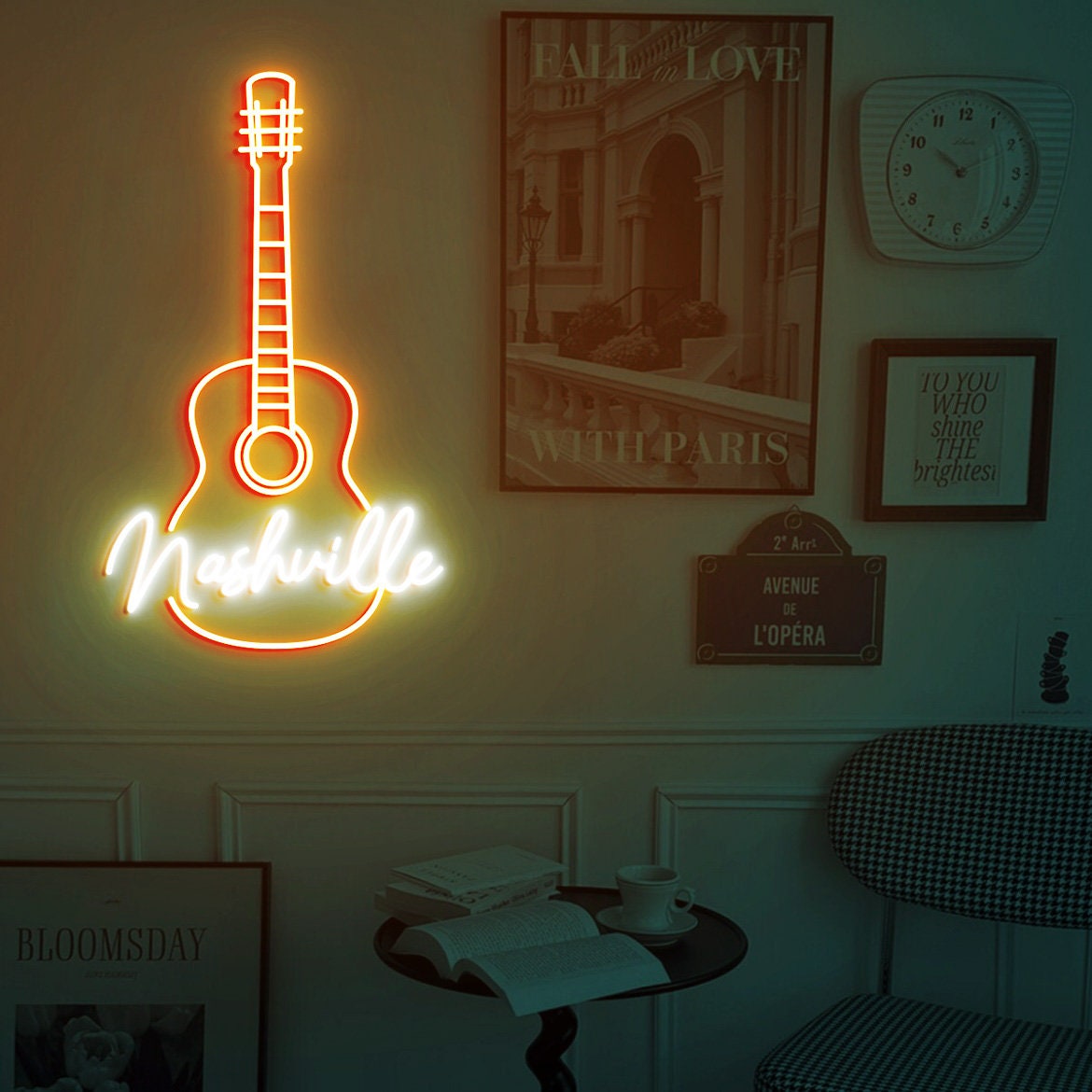Nashville Guitar Neon Sign, Nashville Music Sign, Nashville Music City, Country Music Led Neon Sign, Guitar Wall Art