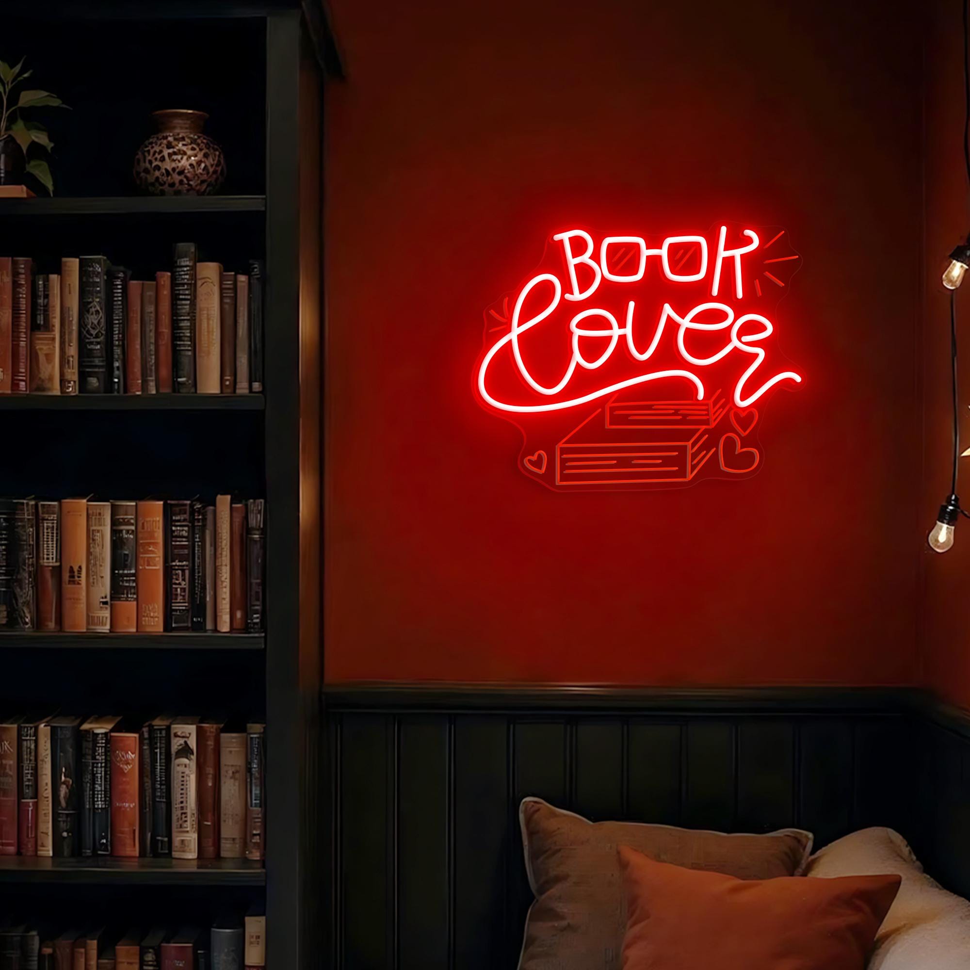 Book Lover Neon Sign Custom Aesthetic LED Light for Bookshelf Reading Nook Gift for Bookworm Bedroom Wall Decor Cozy Reading Room Light Sign