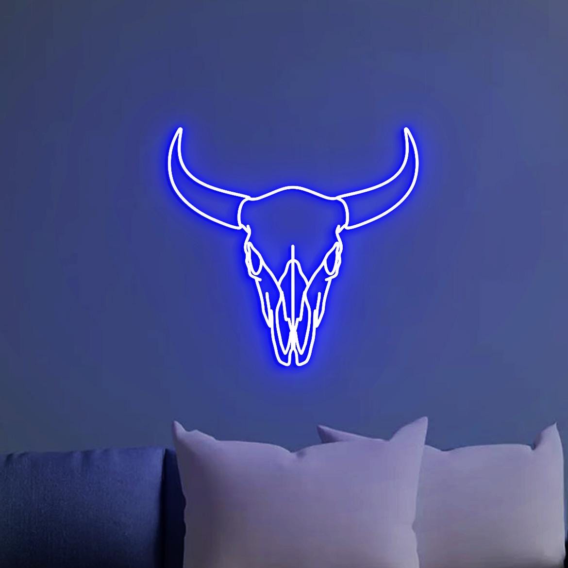 Bull Neon Sign, Bull Skull Head Art, Bull Skull Head Wall Decoration, Bull Skull Home Decor Art, Longhorn Bull Wall Decor Southwest