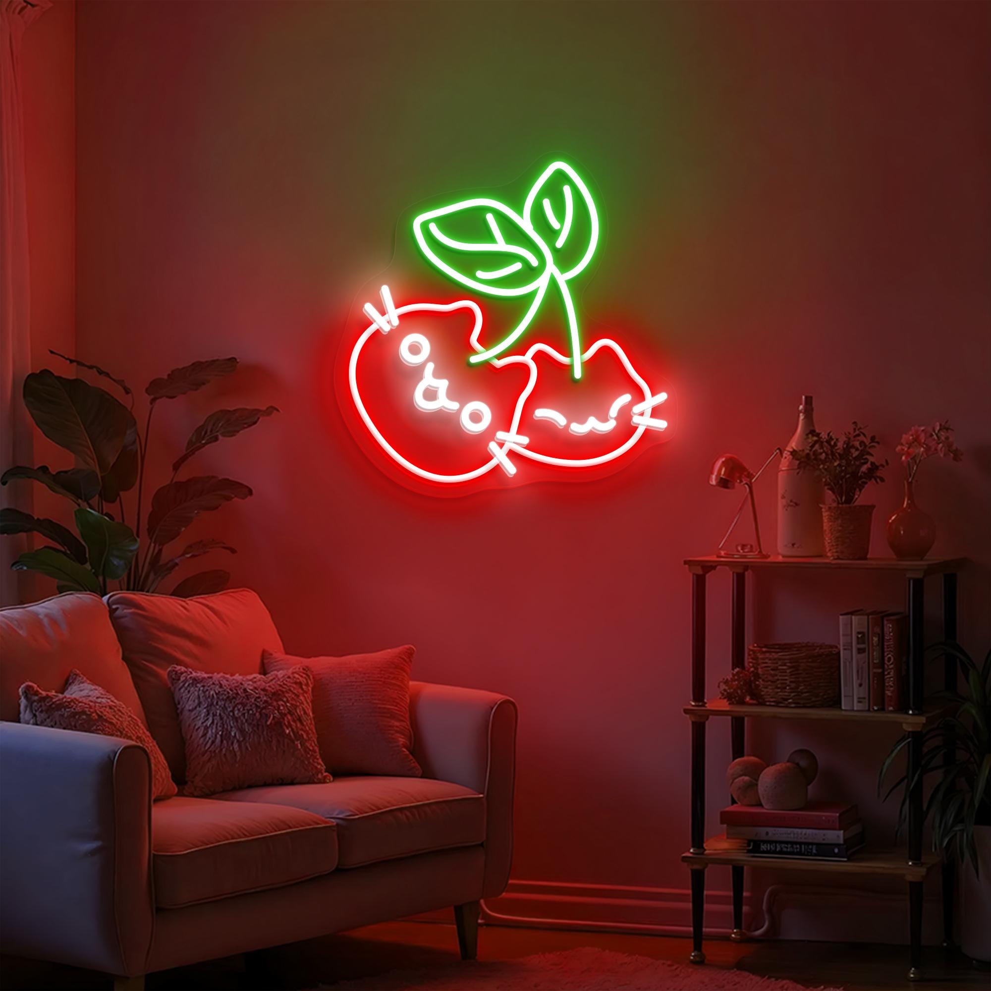 Cute Cherry Cat LED Neon Sign Kawaii Aesthetic Wall Light Cute Anime Room Decor Cat Lover Gift Gaming Setup LED Art Cozy Bedroom Neon Sign