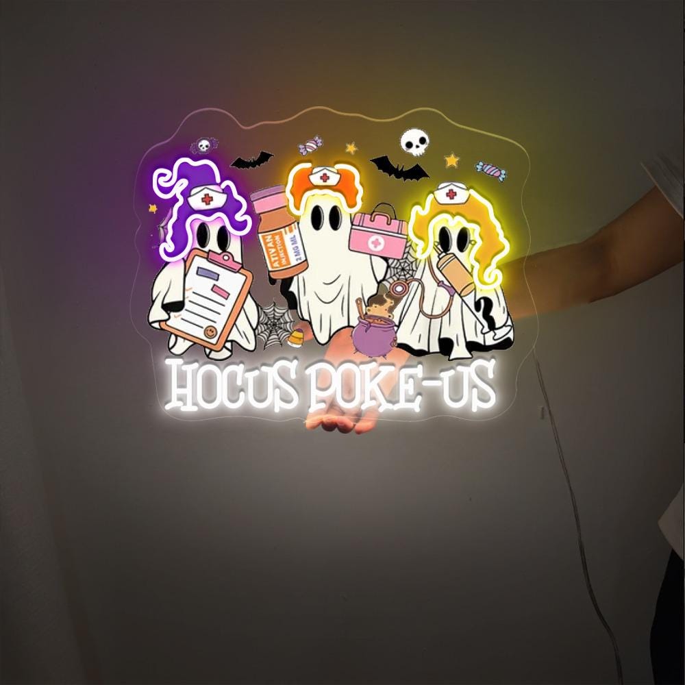 Hocus Poke-us Witch Nurse Halloween Neon Sign, Medical Lab Tech Halloween Neon, ER Crew Neon, Spooky Health Professional Neon, Hocus Poke-us