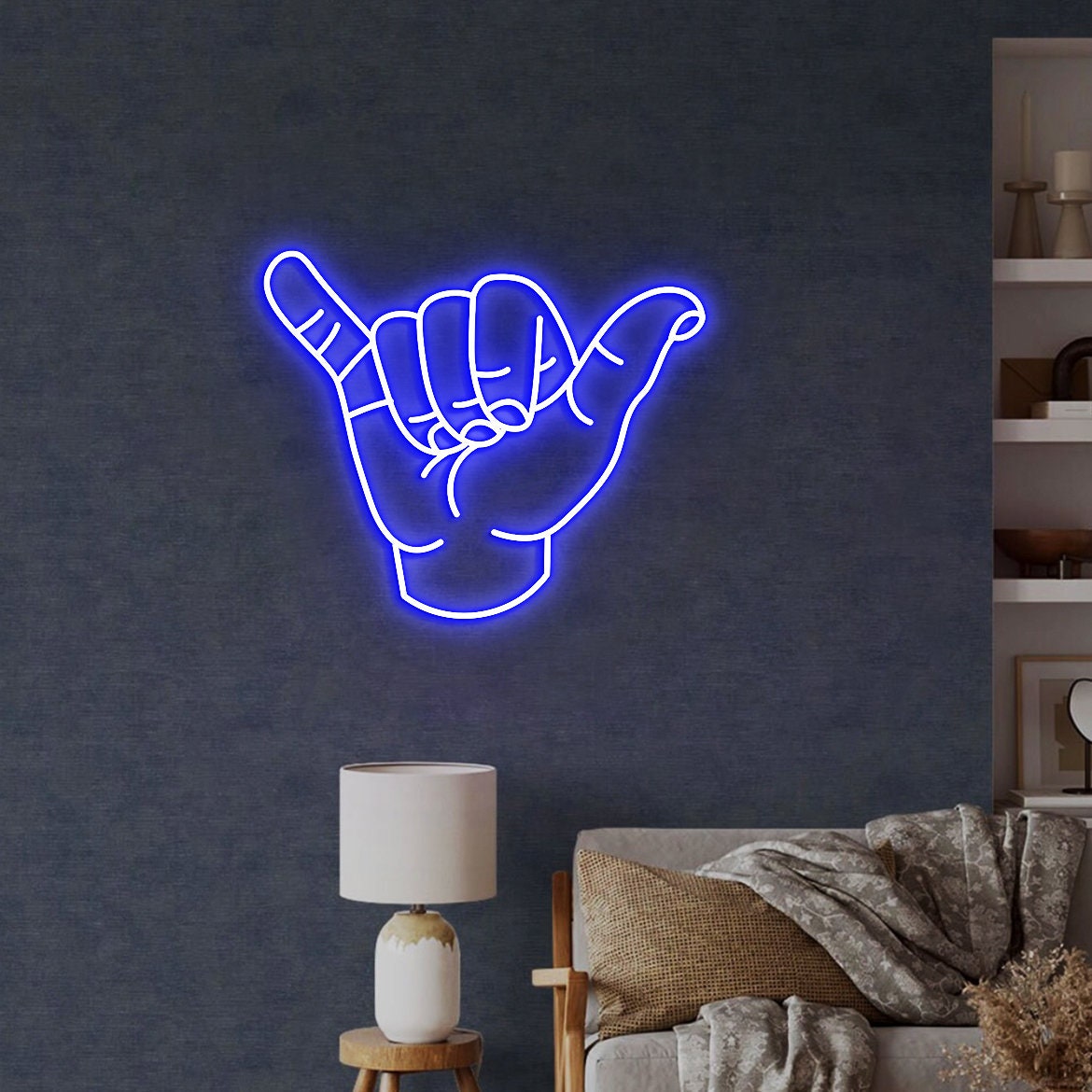 Shaka Hand Neon Sign, Hand Wall Art, Hang Loose Hand, Surf Art Decor, Hawaii Surf Hand Wall Art