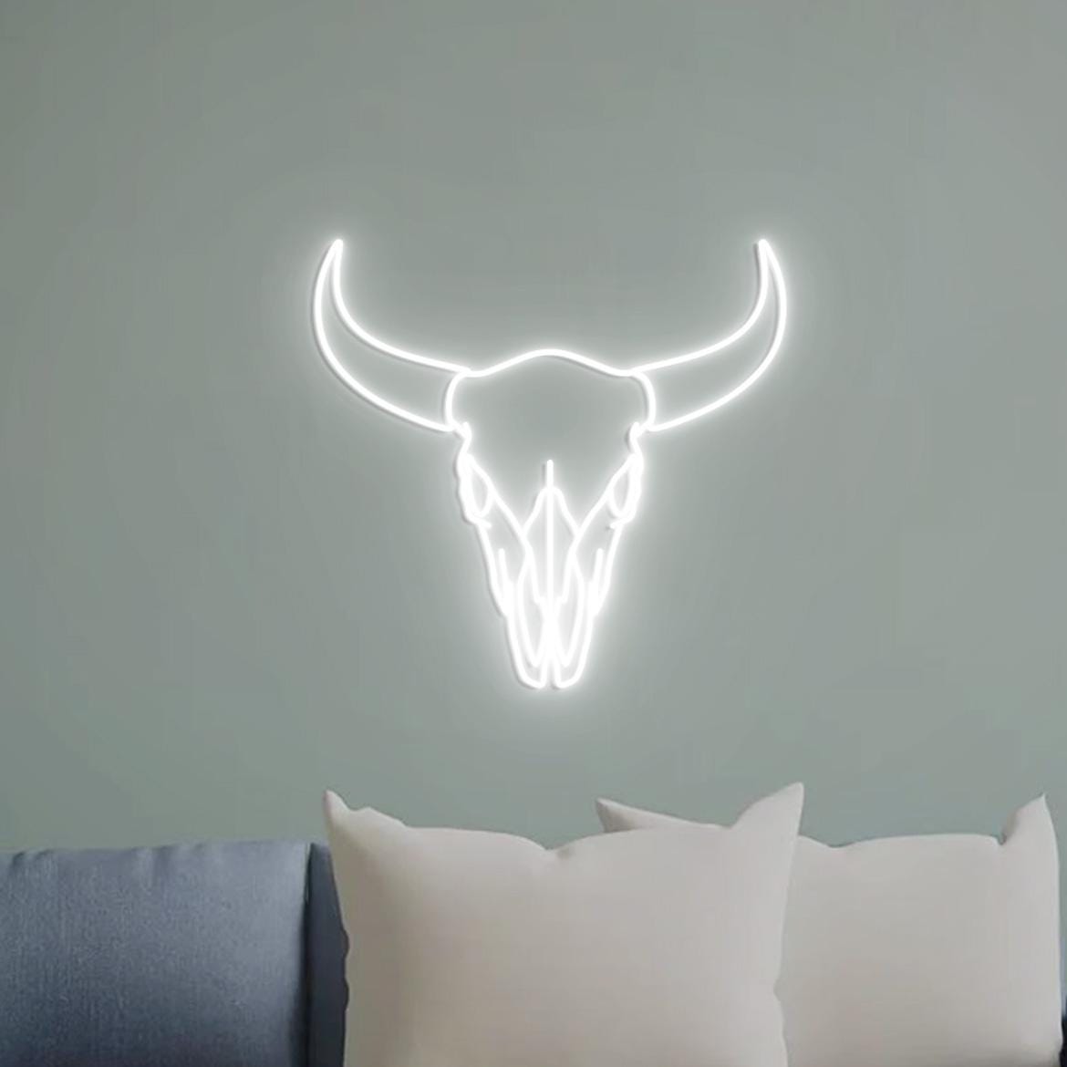Bull Neon Sign, Bull Skull Head Art, Bull Skull Head Wall Decoration, Bull Skull Home Decor Art, Longhorn Bull Wall Decor Southwest