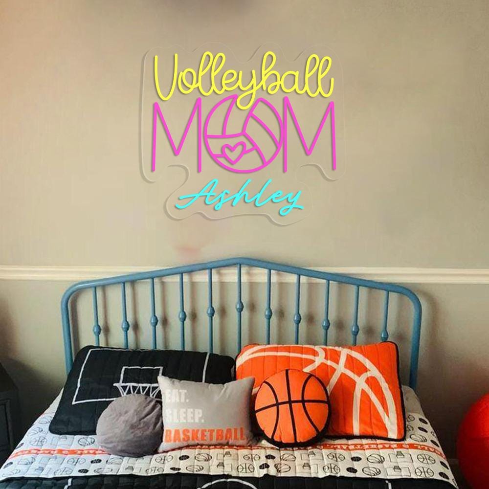 Custom Volleyball Mom Neon Sign, for Mom Volleyball Neon, Mothers Day Neon with Kid Name, Volleyball Mom Neon Sign Gifts for Mom