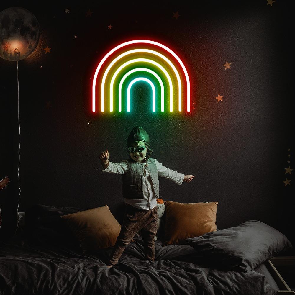Girl Cute Wall Art, Nursery Neon, Rainbow Neon, Rainbow Decor, Rainbow Wall Art, Neon Sign Rainbow, Kid Room Decor, Nursery Wall Art Gifts