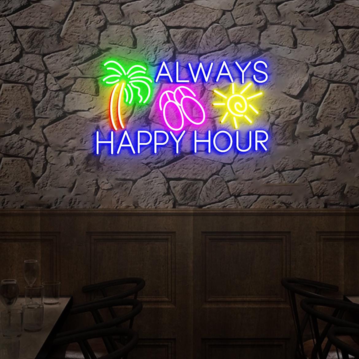 Always Happy Hour Neon Sign Happy Hour Sign, Outdoor Bar Decor, Garage Bar Led Neon Light, Man Cave Ideas, Christmas Gift for Husband