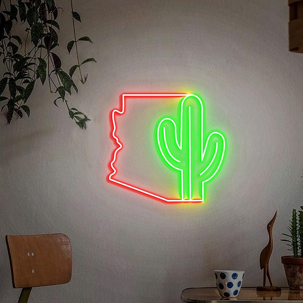 Arizona Cactus Neon Sign, Arizona Map Sign, Arizona Sign for Home Decoration, Arizona Christmas Gift, Arizona Cactus Art Wall