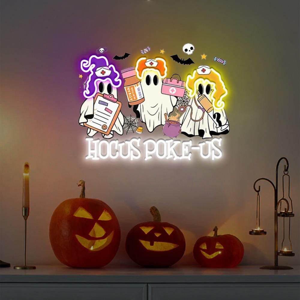 Hocus Poke-us Witch Nurse Halloween Neon Sign, Medical Lab Tech Halloween Neon, ER Crew Neon, Spooky Health Professional Neon, Hocus Poke-us