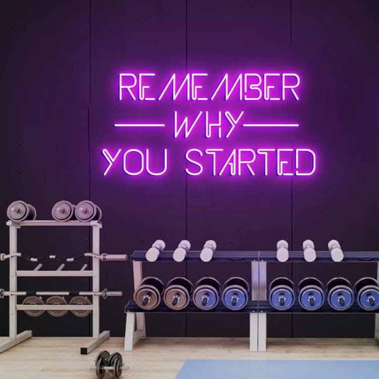 Remember Why you Stared Neon Sign, Motivational Gym Decor, Inspirational Gym Quote Sign, Fitness center Workout Room Sign, Office Gym Decor