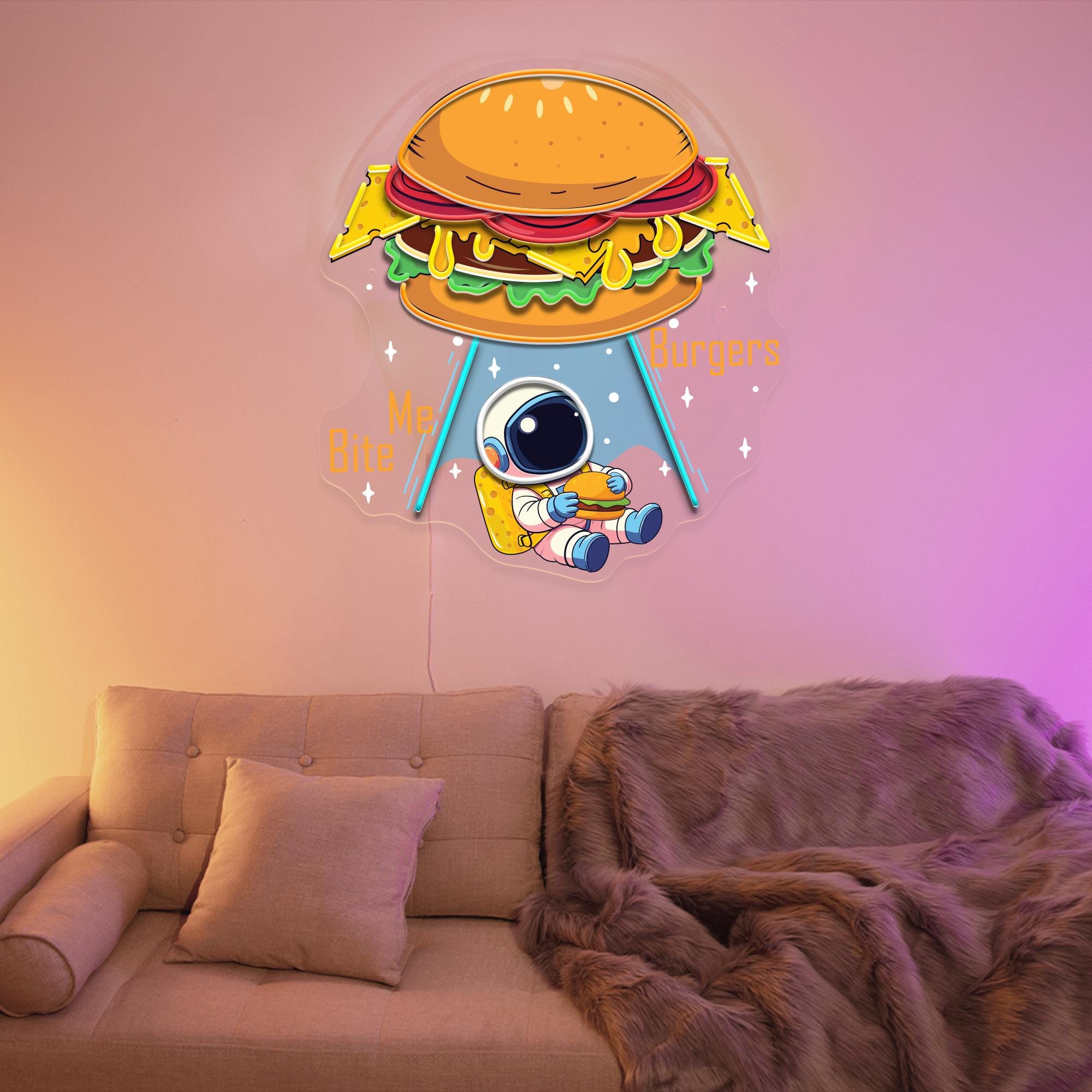 Astronaut Burger Neon Sign Business Logo Sign Custom Led Dimmable Hamburger Neon Light Up Sign Home Decor Fast Food Restaurant Decoration