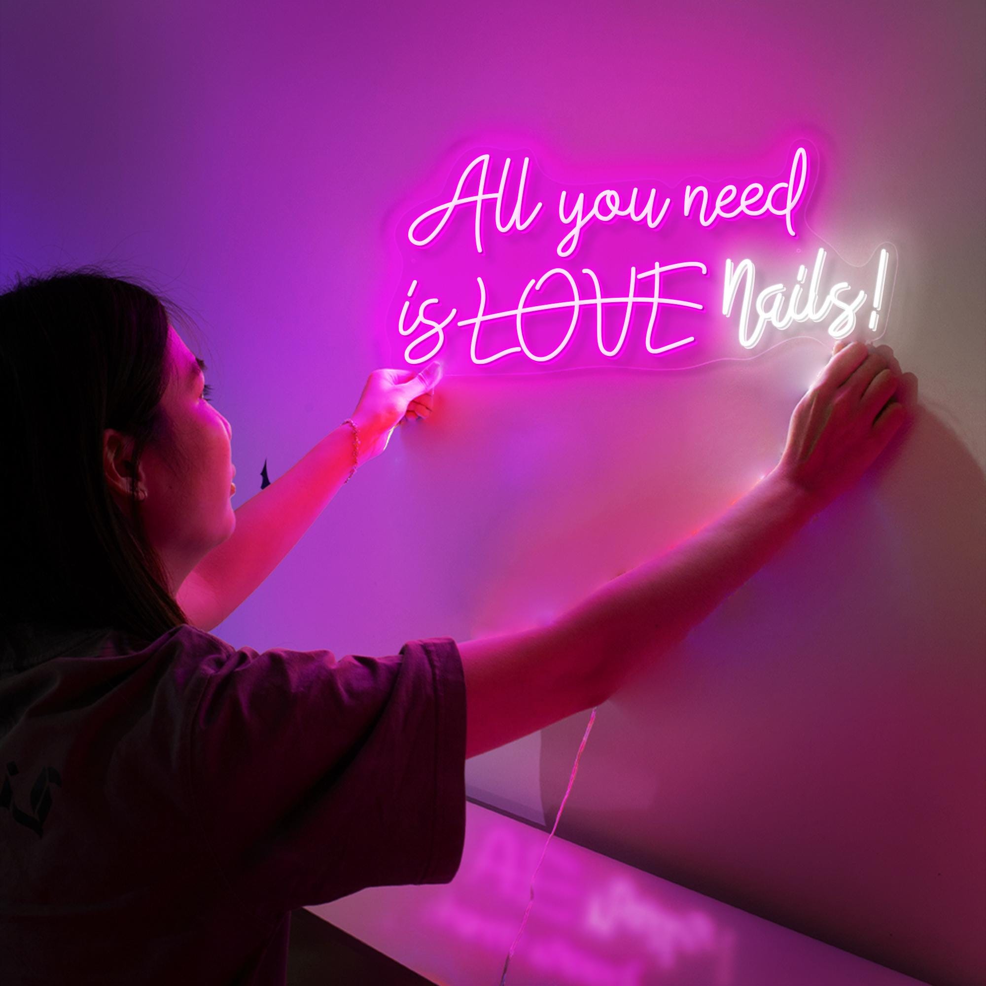 All You Need Is Love Nails! LED Neon Sign, Nail Salon Wall Decor, Beauty Studio Neon Light, Glam Nail Art Sign, Salon LED Wall Art