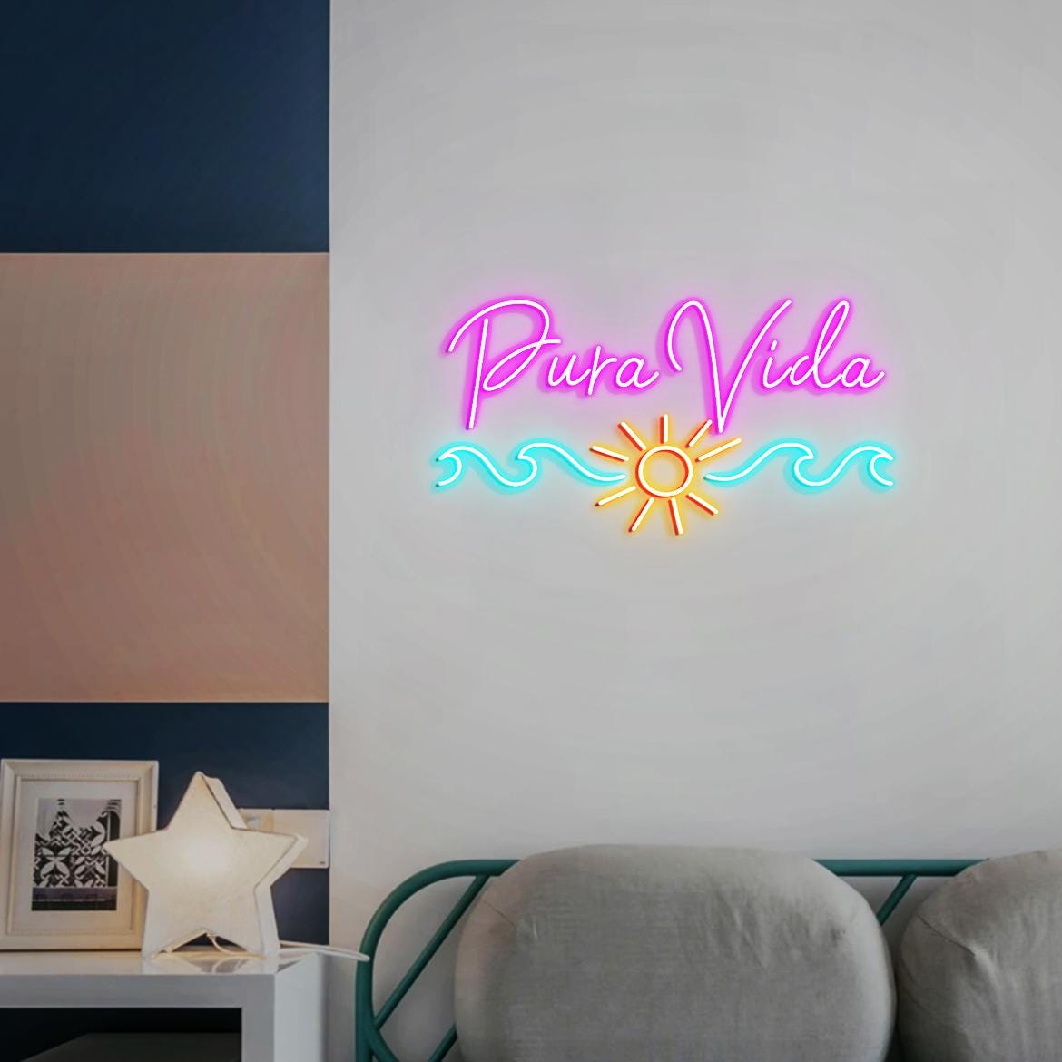 Pura Vida Sun, Waves, Surfing Neon Sign, Costa Rica Sign Gift, Pura Vida Beach Vibes Wall Vibrant Sign