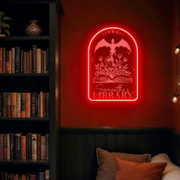 Personalized Library Name LED Neon Sign Fantasy Dragon Custom Name Book Nook Light Reading Corner Decor Gift for Book Lover & Fantasy Reader