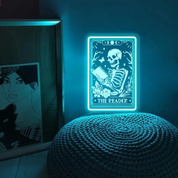 The Reader Tarot Card Neon Sign Gifts, Skeleton Reading Neon Sign, Book Lover Gift For Women, Book Lover Neon Sign, Tarot Card Neon Sign