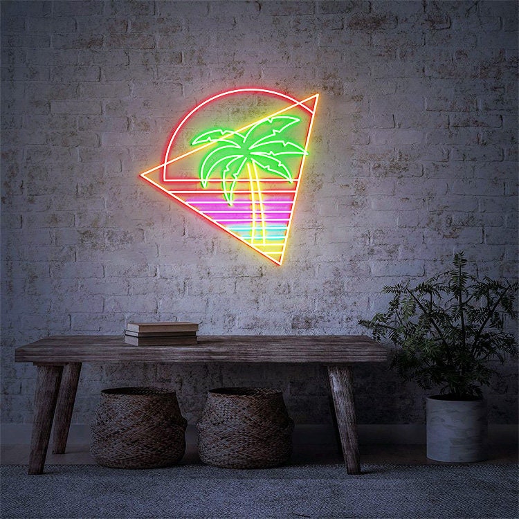 Vapor wave Palm Trees Sign, Custom Palm Trees Sign, Sunset Beach Decor, Palm Trees Room Wall Art, Retro 80s Art, 80s Theme Decor