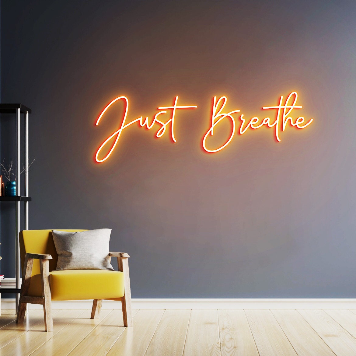 Just Breathe Neon Sign, Just Breathe Sign, Yoya Gym Wall Decoration, Dandelion, Neon Sign Office Wall Art
