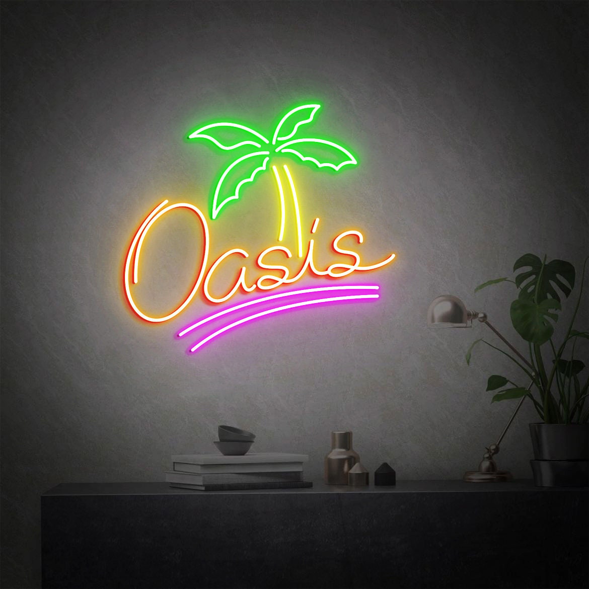 Oasis Sign, Personalized Palm Tree Oasis Neon Sign, Pool Sign, Beach Sign, Tropical Home Decor, Oasis Sign Home Decor