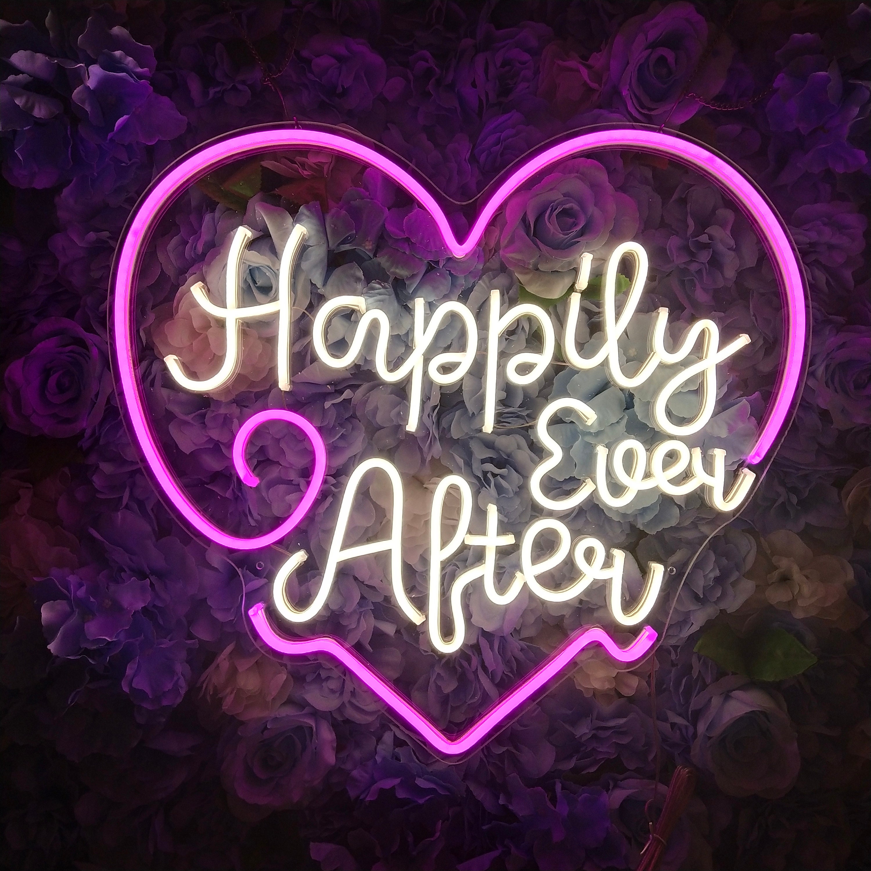 Happily Ever After Neon Sign Custom Neon Wedding Sign Led Neon Sign Name Neon Sign Art Engaged Neon Sign Bedroom Wall Decor