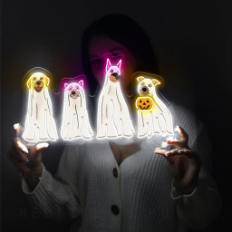 Halloween Neon Sign, Halloween Neon Led, Ghost Neon Sign, Halloween Dog Neon Sign, Ghost Dog Neon, 2024 Happy Halloween, Retro Spooky Season