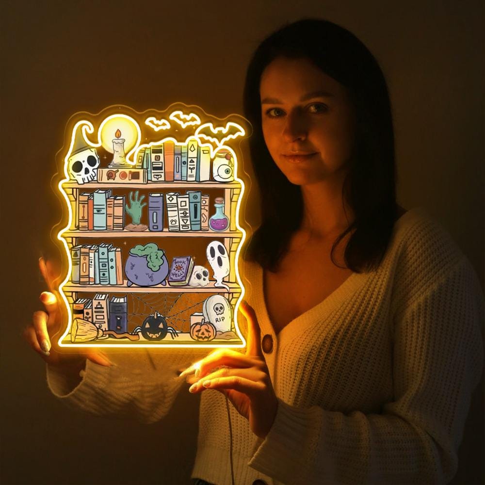 Ghosts Reading Books Neon Sign, Books Lover Ghost Gift, Cute Little Ghost Neon, Librarian Ghost Halloween, Spooky Season Neon, Teacher Gifts