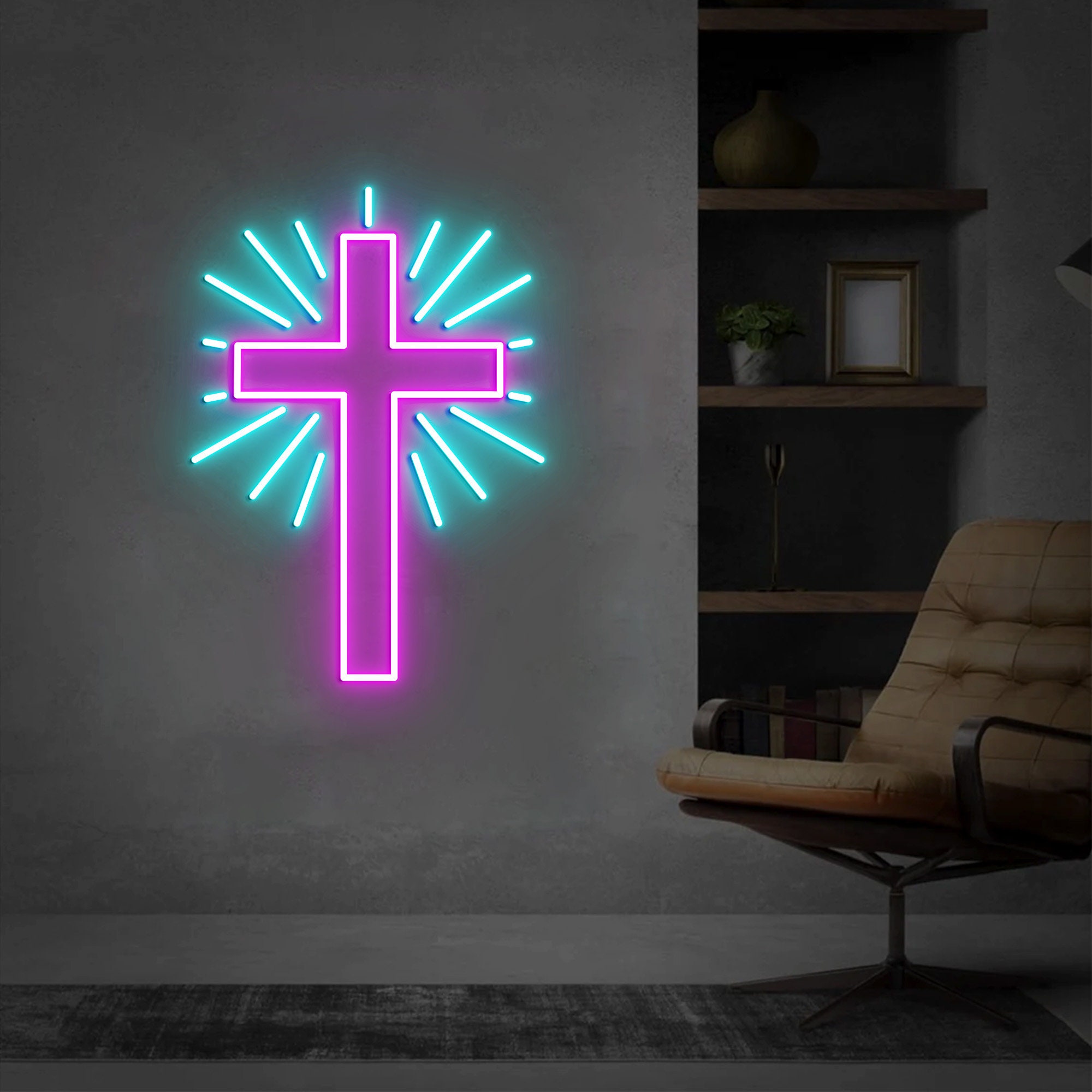 Christian Cross Neon Light, Neon Sign Light Decor, Cross Neon Sign, Bedroom Neon Lights, Religious Faith Neon Sign, Wall Decoration