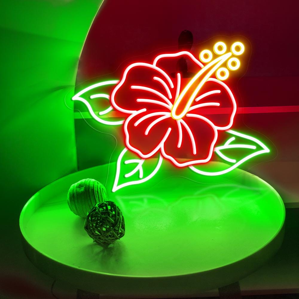 Hibiscus Neon Sign - Tropical Flower LED Wall Light for Beach Bar, Tiki Room, Hawaiian Decor, Aesthetic Bedroom, Summer Party Decor