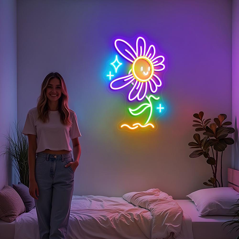 Cute Daisy Flower Neon Sign, Floral Wall Art, Daisy Led Light, Flower Shop Neon Sign, Home Decor, Flower Neon Sign, Gift For Flower Lovers