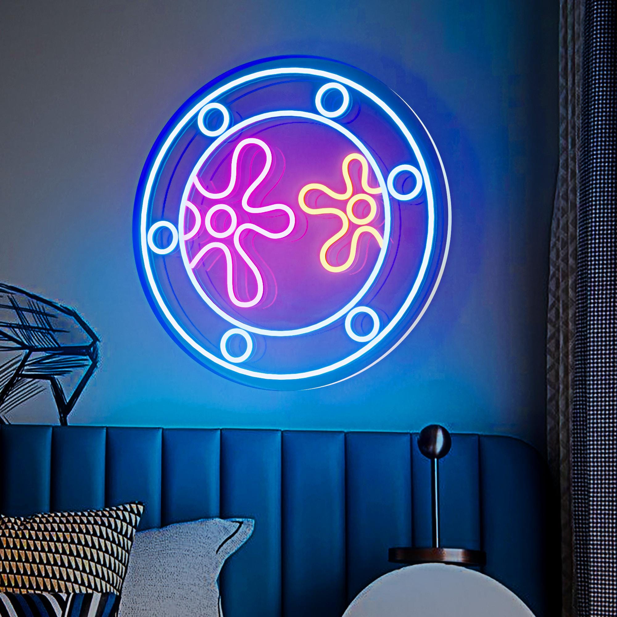 Ocean World Flower Porthole Neon Sign Lights for Bedroom Wall Decor,Flowers World Under Sea Neon Sign,Kid's Room Wall Decor