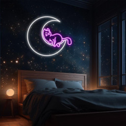 Cat on Moon Neon Sign, Moon Cat LED Wall Art, Kids Room Decor, Cat Lovers Gift, Custom Neon Cat Moon Sign, LED Neon Art, Cat Moon Gift Idea