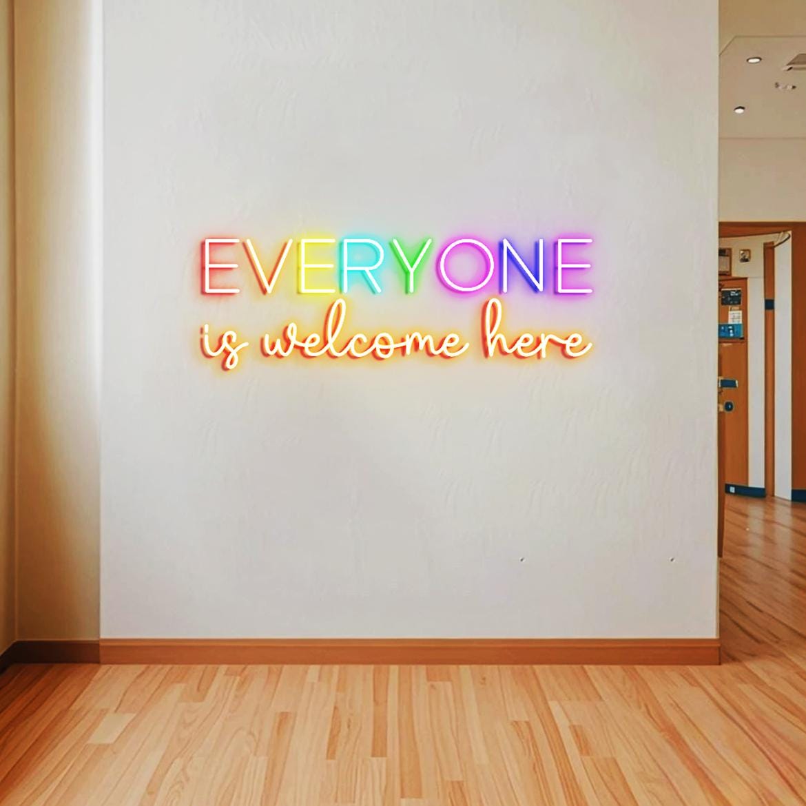 Everyone is Welcome Here Neon Sign, Large Sign for Classroom Wall Decoration, Classroom Greenery Wall Light, Physical Therapy Office Sign
