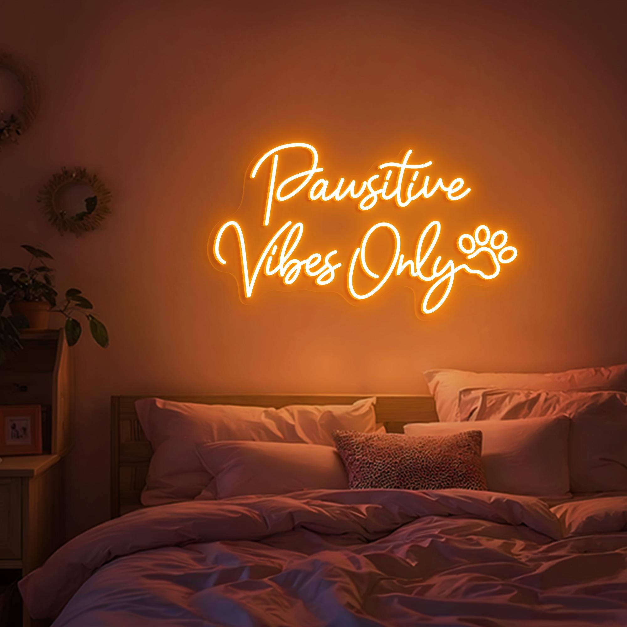 Pawsitive Vibes Only Neon Sign Cute Pet Lover LED Light, Dog and Cat Café Decor, Aesthetic Wall Art, Custom Neon Sign for Pet Owners