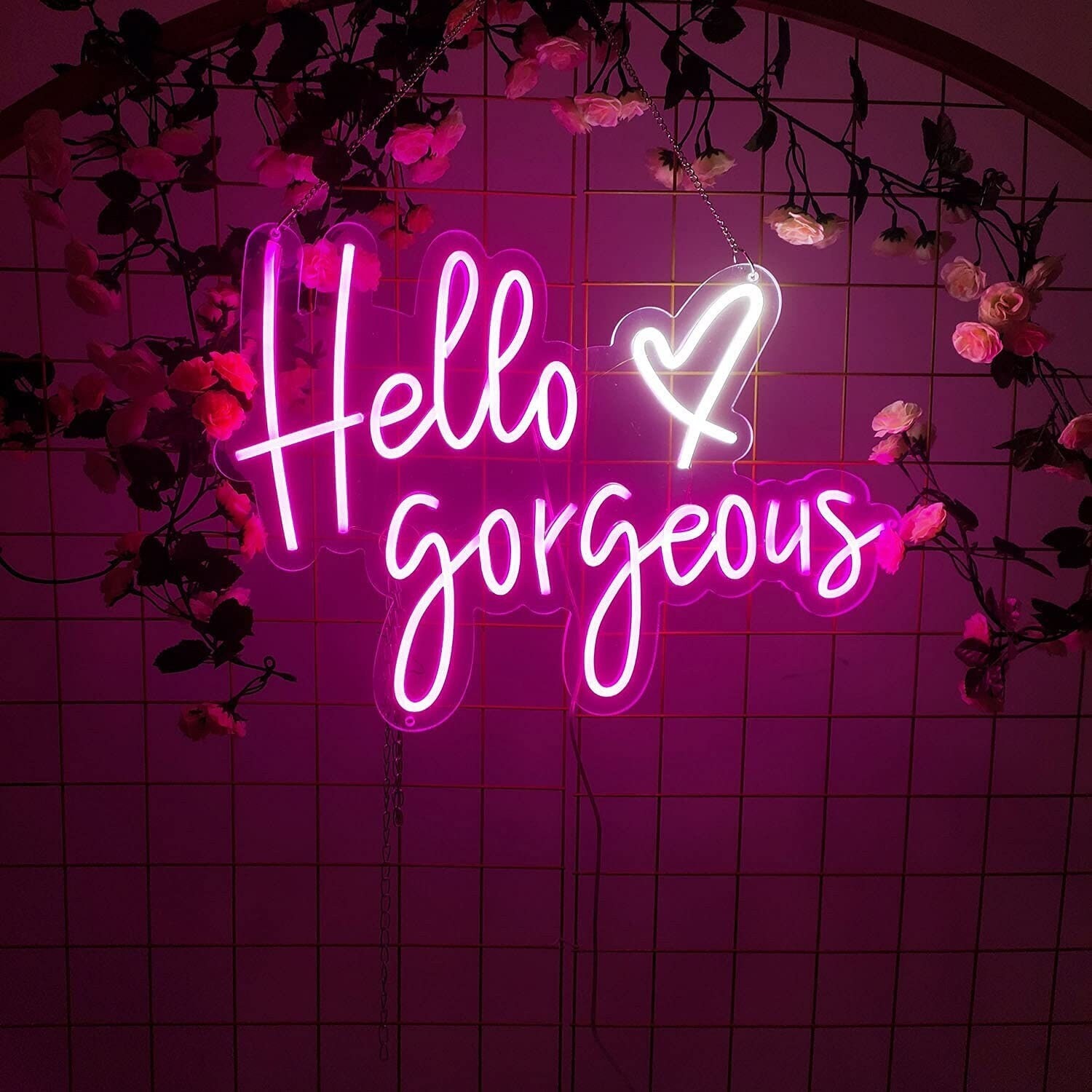 Hello Gorgeous Neon Signs,Neon Sign for Wall Decor, Pink Neon Lights for Bedroom, Beauty Sign, Bar, LED Neon Sign for Decor Art Gift