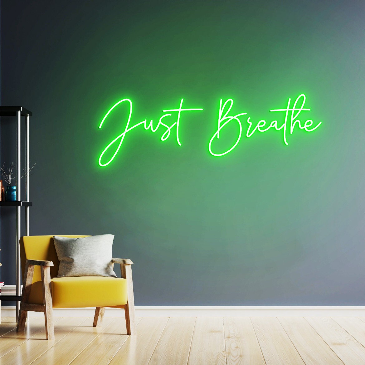 Just Breathe Neon Sign, Just Breathe Sign, Yoya Gym Wall Decoration, Dandelion, Neon Sign Office Wall Art