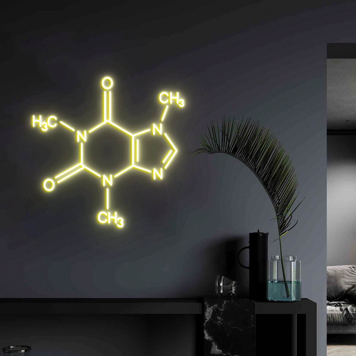 Caffeine Molecule, Led Neon Sign, Wall Decor Caffeine Molecule, Coffee Molecule Art, Coffee Wall Decor, Wall Art Hanging