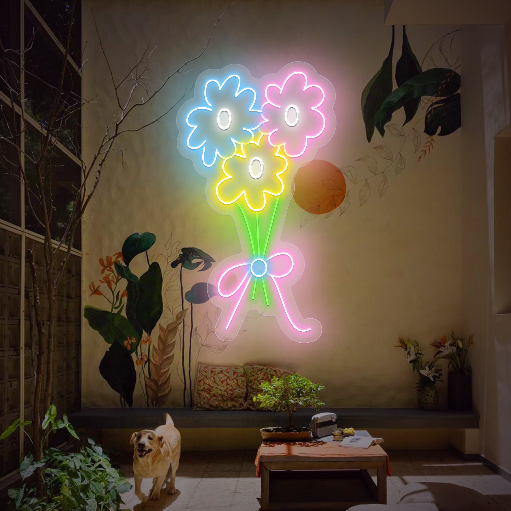 Flowers Neon Sign, Flower Sign Led Light Wall Art Decor,Led Flower Wall Backdrop, Neon Signs Wall Decor, Indoor Decor, LED Neon Signs