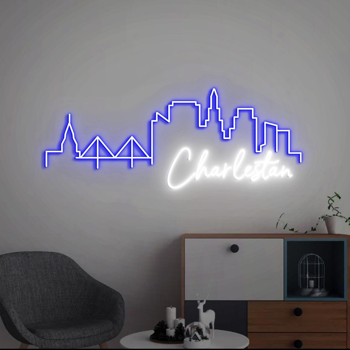 Charleston Skyline Neon Light, Charleston SC City Skyline Wall Art, Charleston for Home Apartment Office Decor, Christmas Charleston Gift