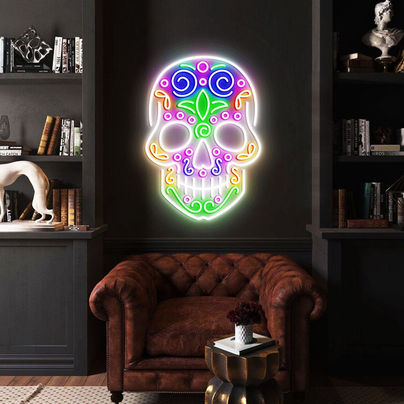 Sugar Skull Neon Light, Mexican Skull Decor, Mexican Bedroom Neon Lights, Sugar Skull Wall Decoration