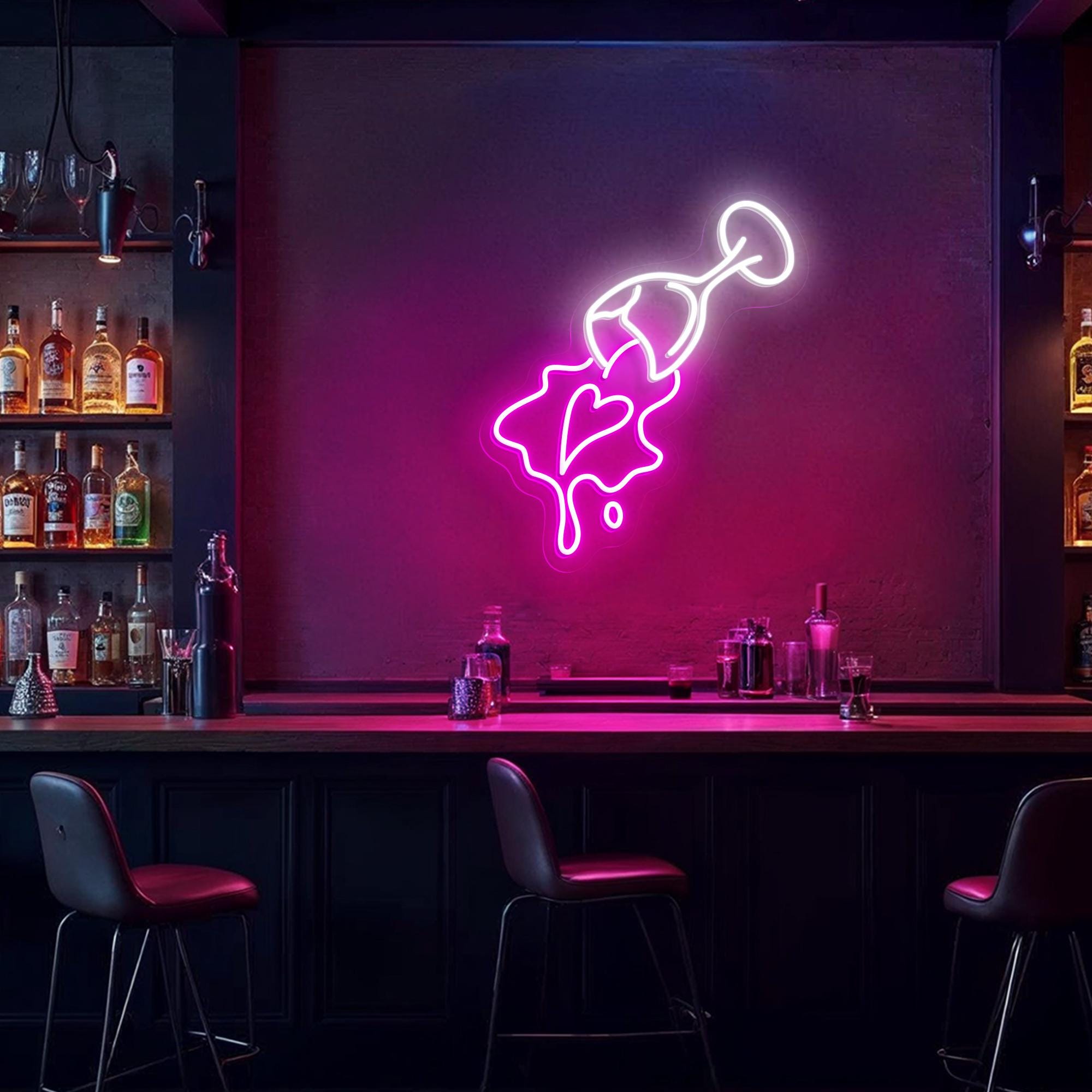 Spilled Wine with Heart Neon Sign Aesthetic Bar LED Light, Wine Glass Wall Art, Cocktail Lounge Decor, Home Bar Sign, Gift for Wine Lovers